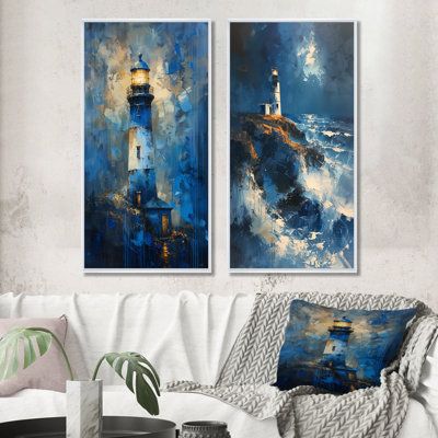 Ensemble de 2 pièces d'art mural phare bleu