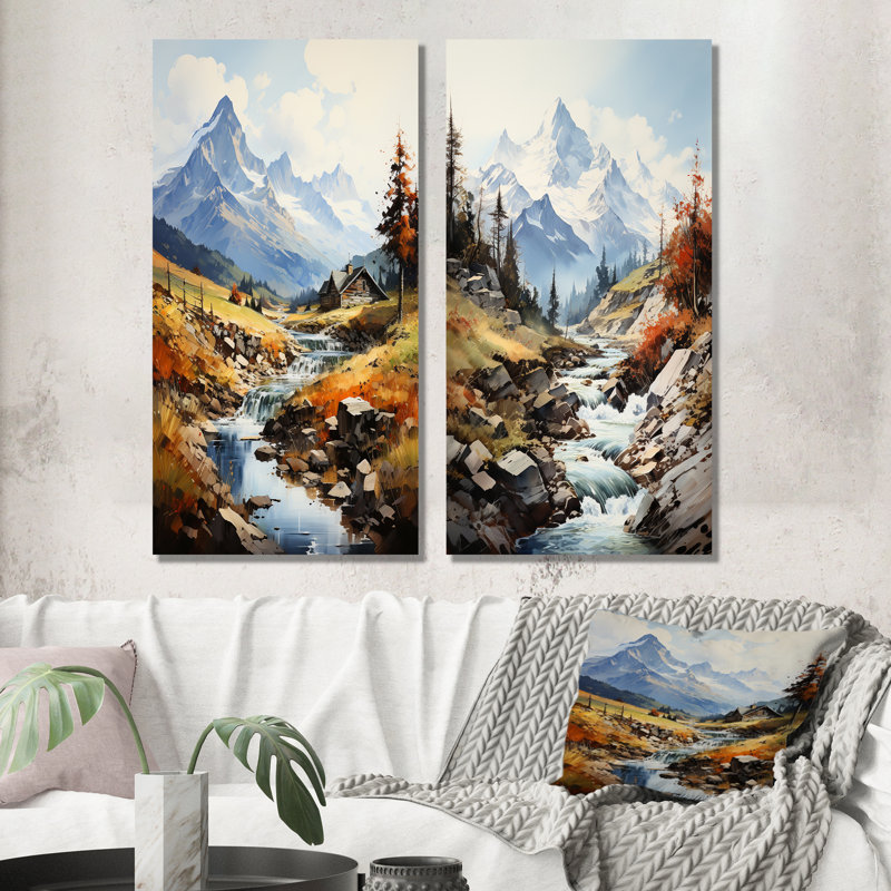 Ensemble d'art mural en métal Alpine Nostalgia Creek Landscape - Mountains, H 28 po x l 24 po