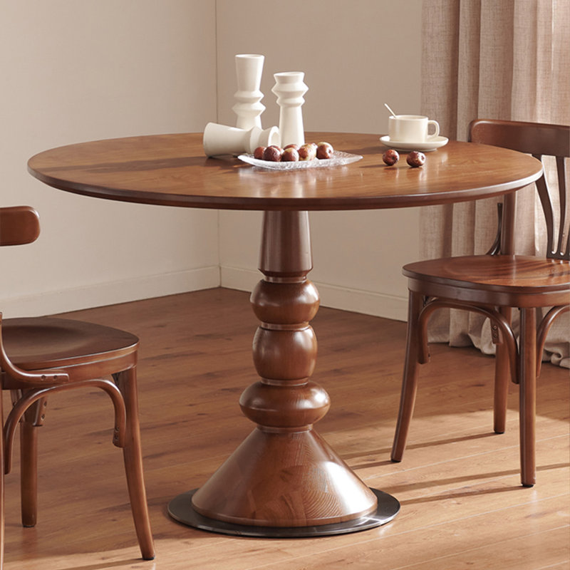 Nut-brown Round Solid Wood Dining table, 29.53"H x 39.37"L x 39.37"W