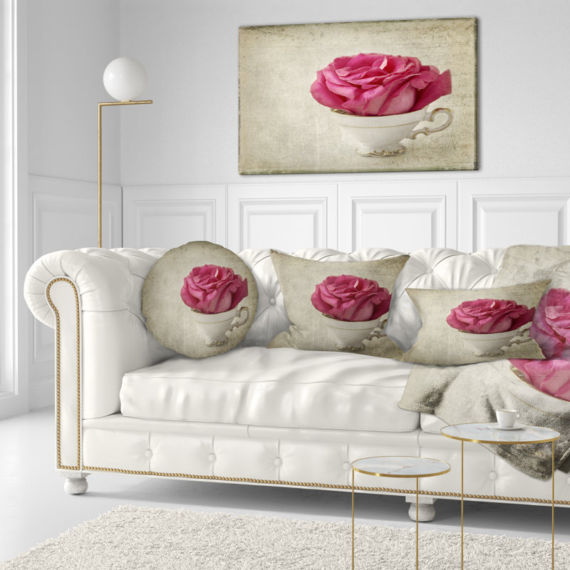 Red Rose in Cup Photography - Floral Printed Throw Pillow