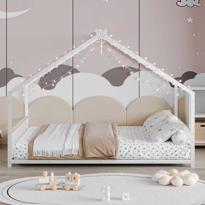 Children's Bed Frame with LED Light Strips, White, Full / Double
