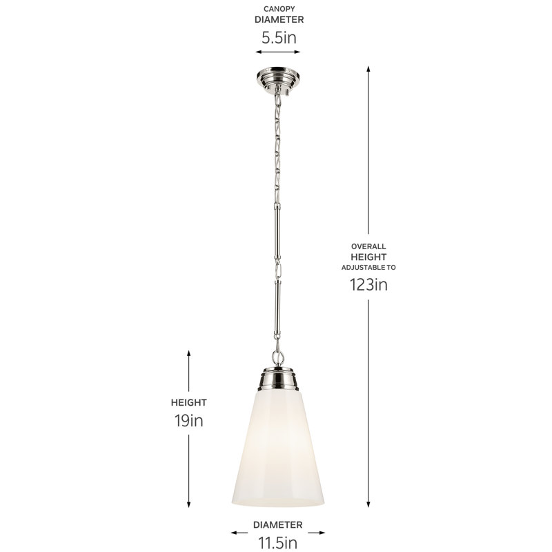 Marsailli 1-Light Medium Pendant with Clear Glass, Polished Nickel, 19.75" H x 11.5" W x 11.5" D, Opal Etched