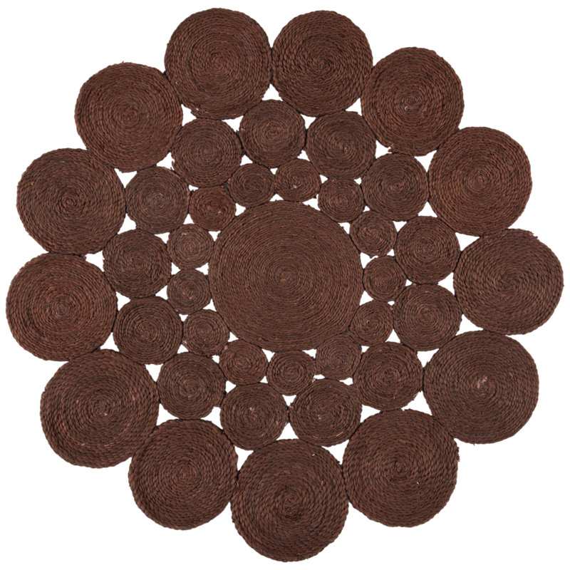 Tapis de couleur unie en jute tissé à la main Duvall, Rond 4 pi