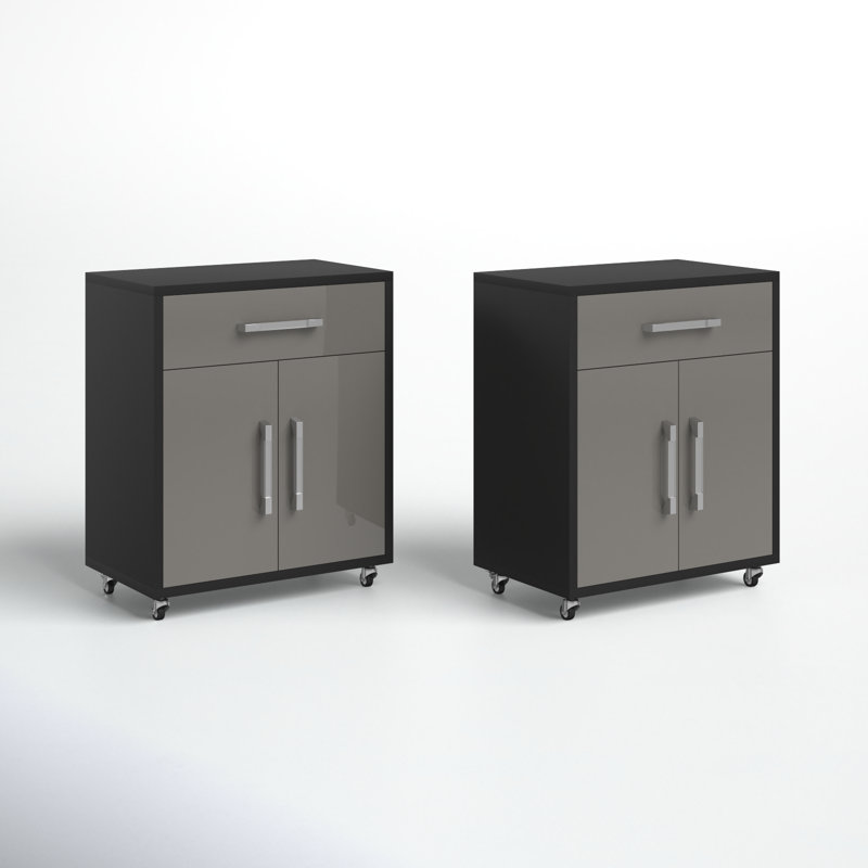 Aseem 2 Piece Single Storage Cabinet ( 34.41'' H x 56.7'' W x 17.72'' D), Black/Gray