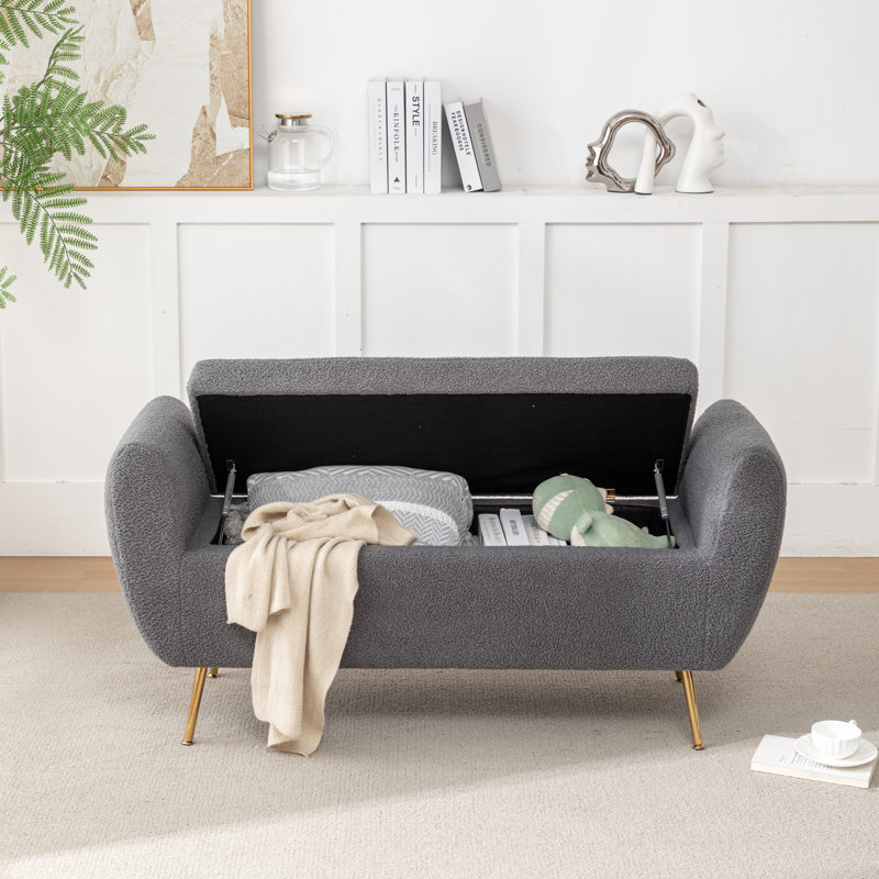 Kaybree Upholstered Flip Top Storage Bench, Gray