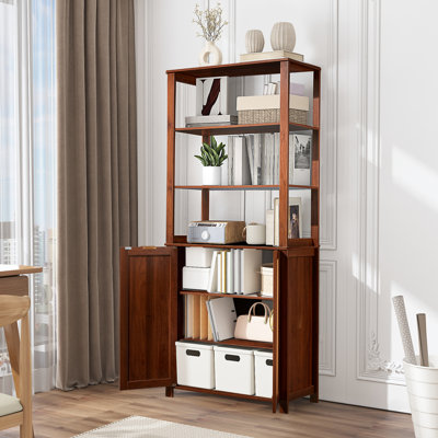 Bay Isle Home™ Rattan Bookcase With Cabinet, Heavy Duty Freestanding Bookcase, Bookshelves With Storage Open Display For Living Room