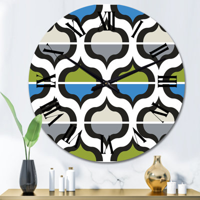 Green and Blue Retro Geometrics - Patterned Wall Clock