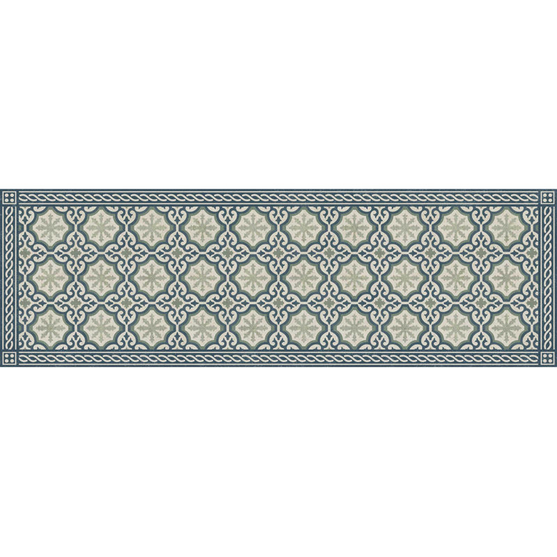 Un-Rug Chelsey Low Profile Kitchen Mat by Matterly, Runner 1'10" x 5'9", Blue/Beige/Green