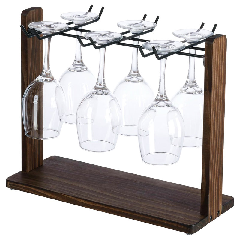 Solid Wood Tabletop Wine Glass Rack In Brown