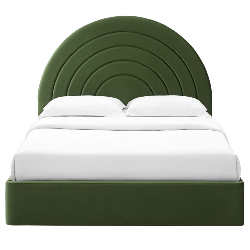 Lit plateforme en velours Solana Performance, Vert mousse, Double