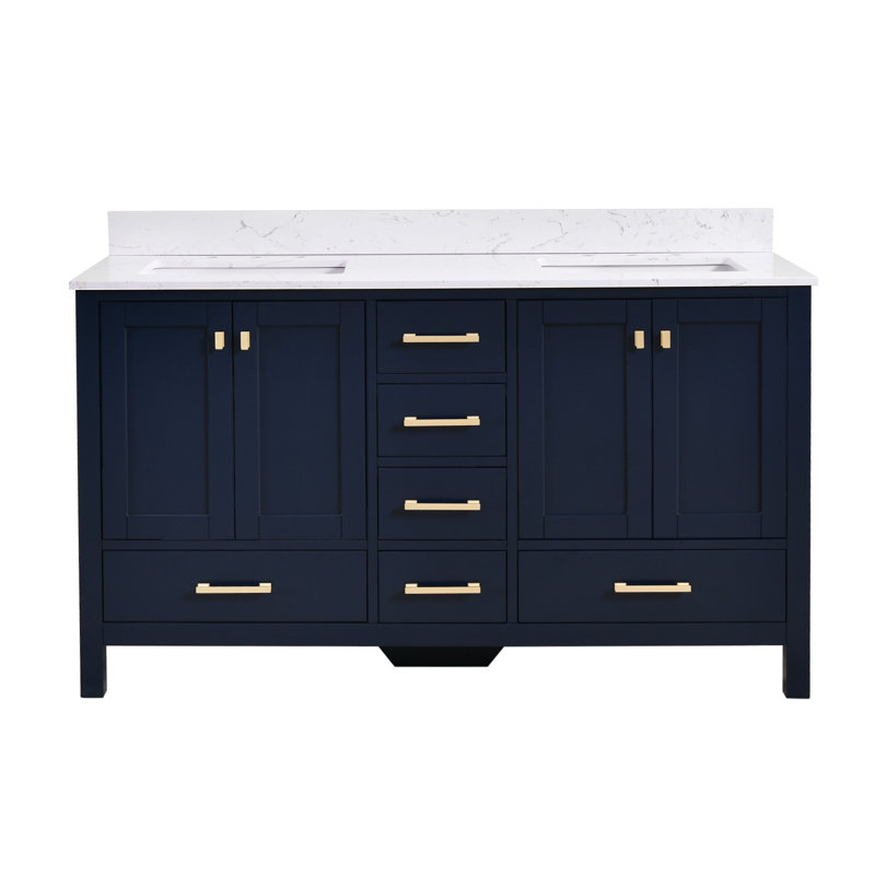 Render 22 In. D Double Bathroom Vanity With Engineered Top, 60", Blue