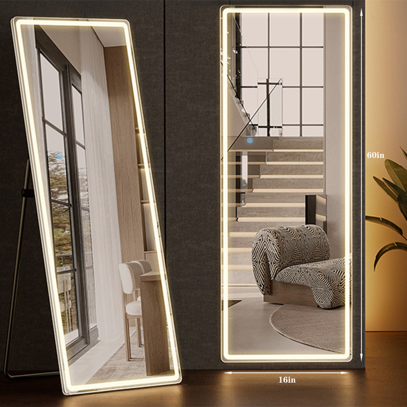 Mirror Full Length,Dimmable Full Length Mirror With LED Lights, Floor Mirror With Stand, Wall Mounted Mirror For Bedroom