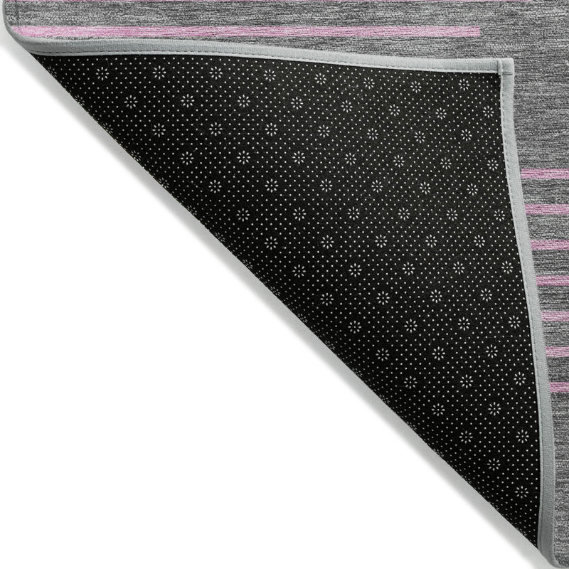Gray and Pink Geometric Washable Synthetic Rug