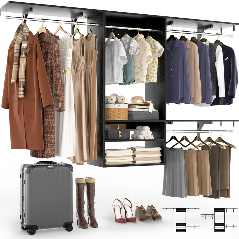 Seward  62-96 Inch Hanging Closet System With Hanging Rod (Can Be Cut to Fit), Matte Black