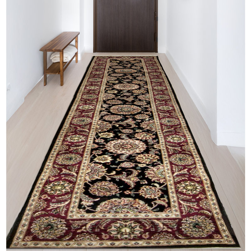 Manchuria Wool Oriental Area Rug in Black/Wine