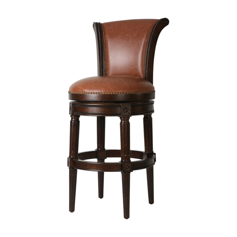 Upholstered Swivel Counter and Bar Stool, Bar Stool (31" Seat Height), 1, Camel Faux Leather Seat/Walnut Frame