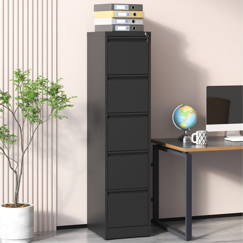 5 Drawer Metal Office/Home File Cabinet, Steel Construction, Lock & Tilt, Full Extension Drawers For Efficient Document Storage Lockable Cabinet With Drawers, Steel, Streamlined And Organization