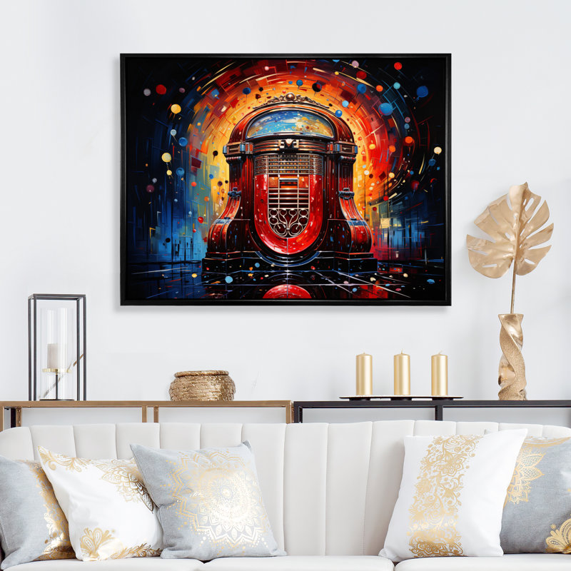 Jukeboxe Popart Rhythm Reflections I - impression, Cadre flottant noir, H 16 po x l 32 po x P 1 po