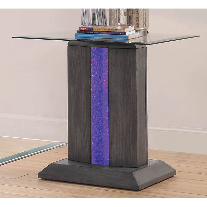 Earnest Glass Top End Table Built-In Outlets