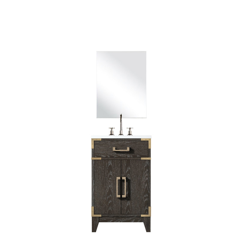 18 po De meuble-lavabo profond avec robinetterie de salle de bain profonde en chêne brun, Chêne brun