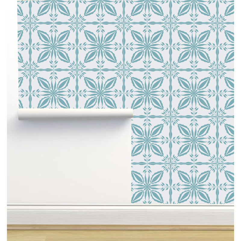 Rouleau de papier peint adhésif 12 pi x 2 pi Monor Designs, Blanc / bleu sarcelle