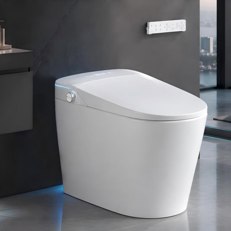 Smart Toilet With Tank, Uv Sterilization, Auto Open/Close, Auto Flush, Heated Seat, Warm Air Dryer, Adjustable Water Temp & Pressure, Feminine Wash, Blue Night Light