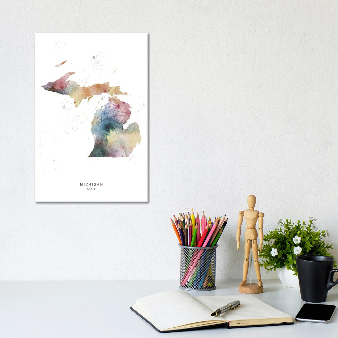Michigan State Watercolour by WallDecorAddict - Wrapped Canvas Print