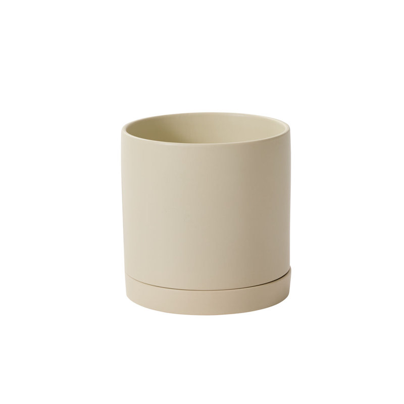 Pot neutre avec soucoupe Swerve, Beige, H 10 po x l 10 po x P 10 po