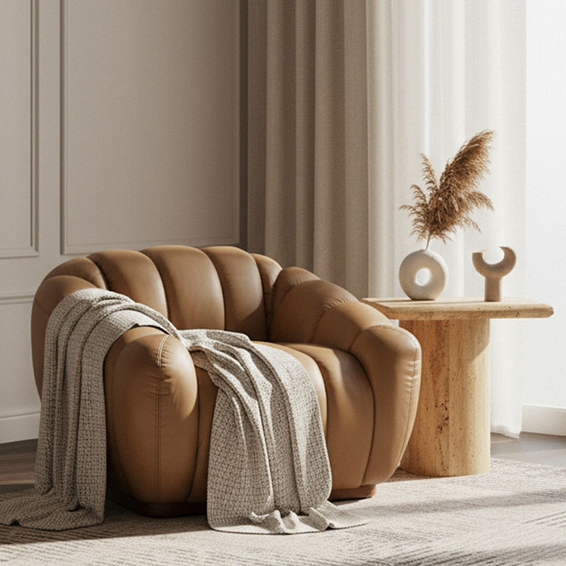 Ekwok - Chaise moderne en cuir brun clair