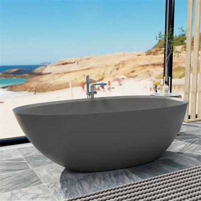 67" x 34" Freestanding Soaking Solid Surface Bathtub with Pop-up Drain And Overflow, Cupc Certified