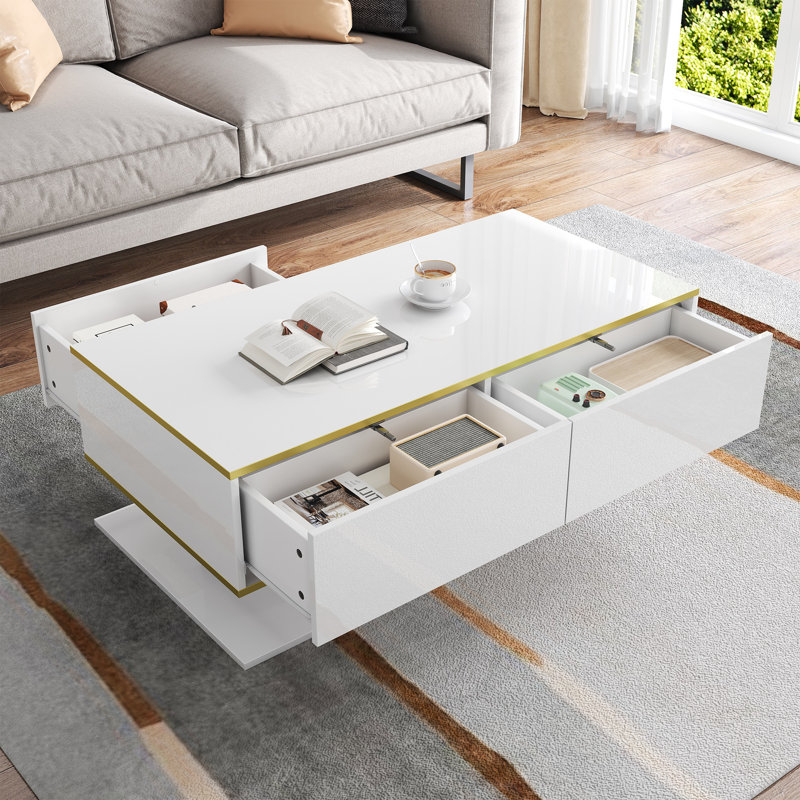 Frame Coffee Table with Storage, White