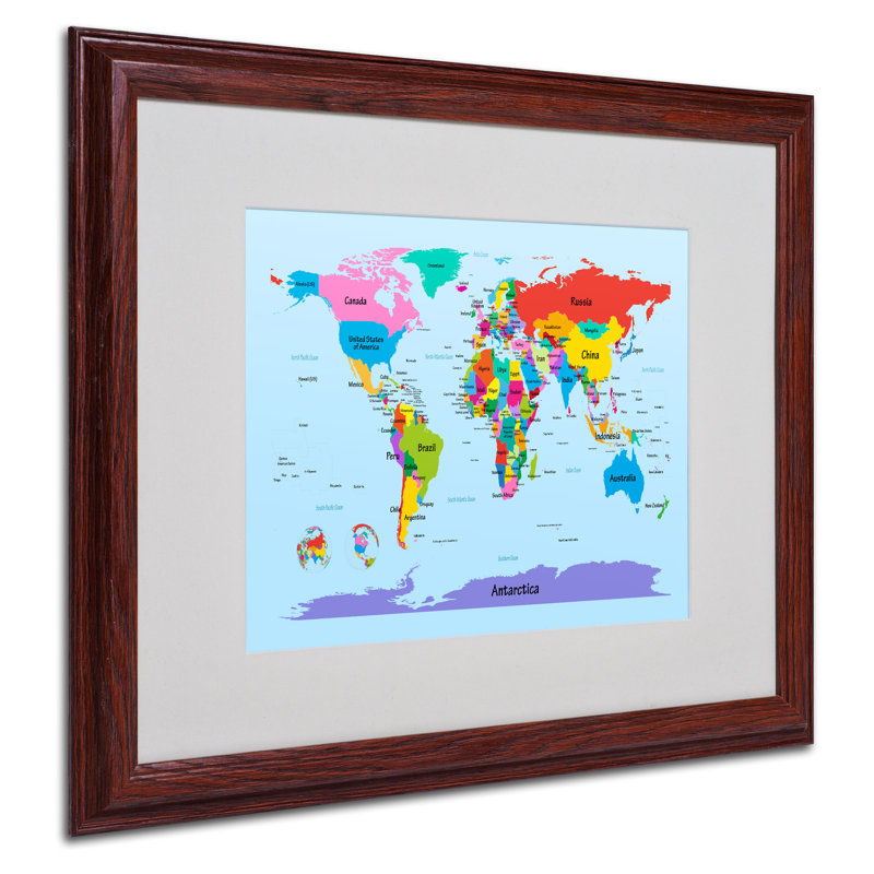 « children world map map », impression sur toile encadrée, H 16 po x l 20 po x P 0,5 po, Cadre brun