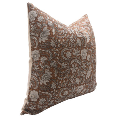 16x16 Handmade Linen Block Print Cushion Cover, Decorative Sofa Throw Pillow Cover, Thick Linen Fabric Pillow - KUNDANVAN