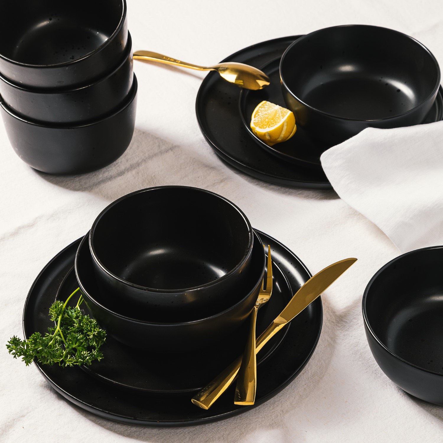James Street Stoneware Dinnerware Set, Pepper Black