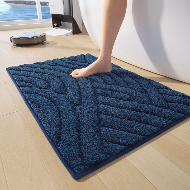 Annakiya Microfiber / Microsuede Non-Slip Bath Rug, 20"W x 32"L, Blue