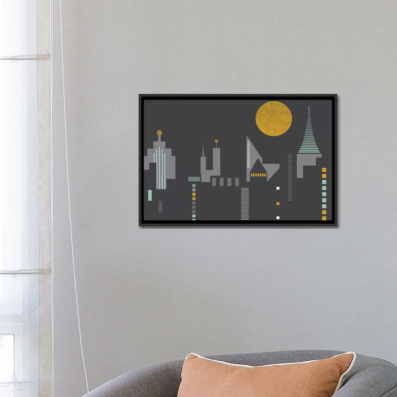 Paysage urbain - impression sur toile tendue, H 18 po x l 26 po x P 1,5 po, Toile avec cadre noir, Pas de tapis