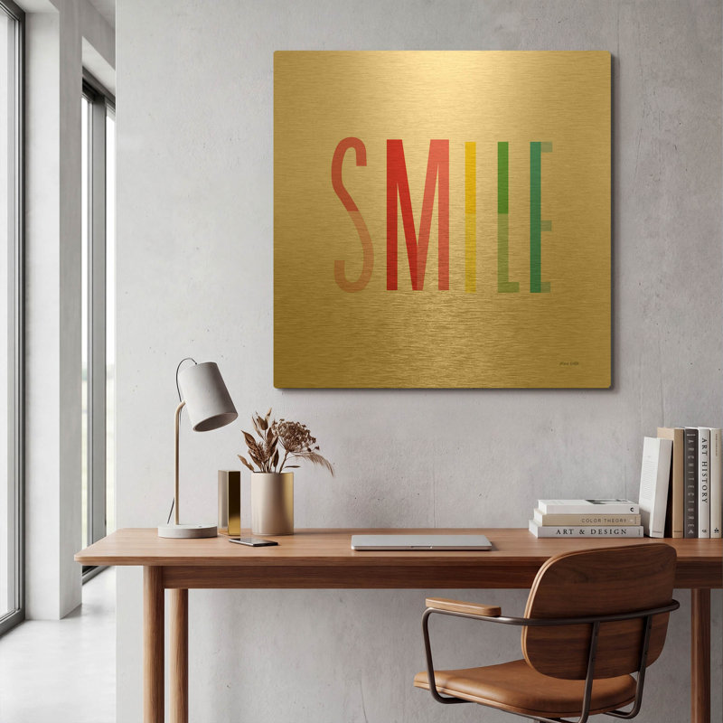 «Smile» par Ann Kelle, art mural en métal doré, 36 po x 36 po, 36 po x 36 po