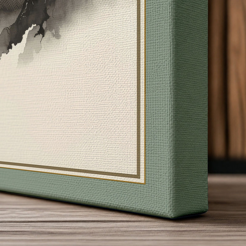 Mountains in Mist Japandi - Wrapped Canvas, 24x16 - 61.0 x 40.6 cm, Sage Border