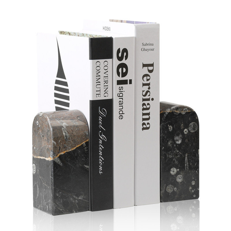 Serre-livres en marbre (ensemble de 2), H 2,3 po x l 2,54 po x P 5,66 po, Noir, noir, noir, noir