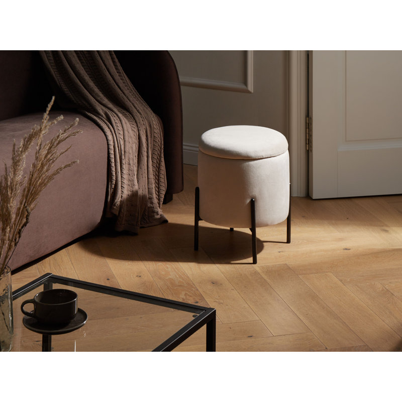 37cm Wide Round No Pattern Pouffe Ottoman with Storage, White