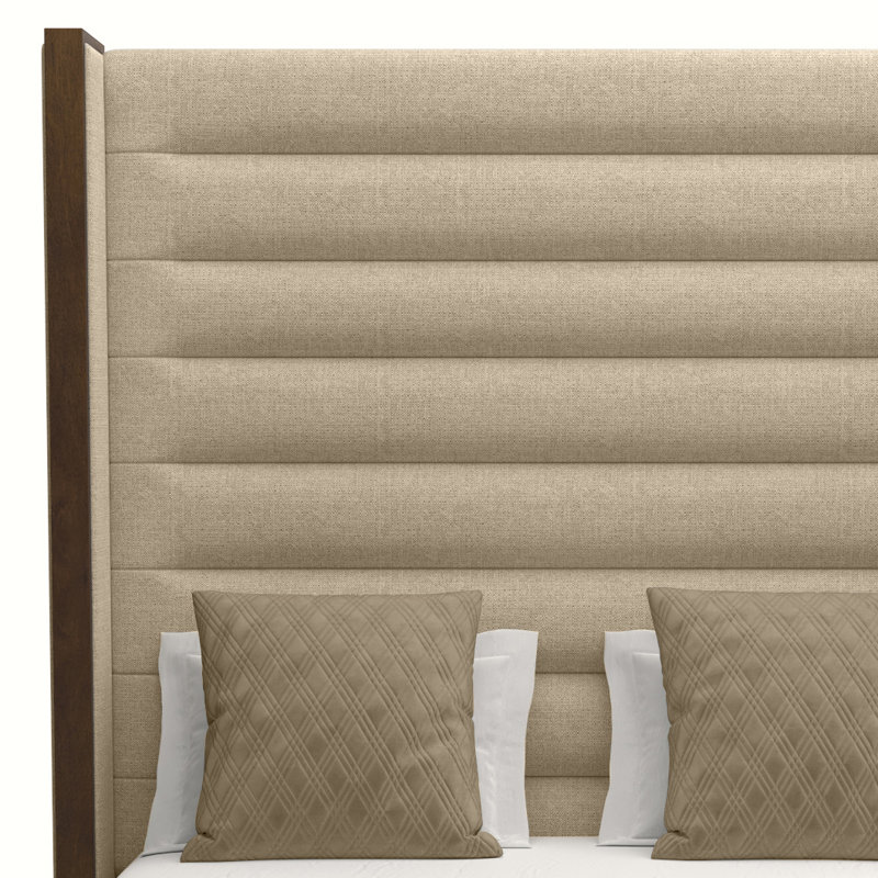 Lit standard rembourré en bois massif Dipson, Grand (haut), Revolution® graine de lin