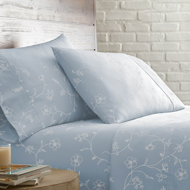 Ensemble de draps Southbest Sweet Liners Sweetbrier, Ensemble de draps pour grand lit + drap-housse + 2, Bleu / Blanc