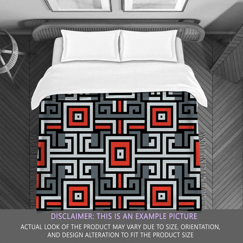 Polyester Comforter, King Comforter, Gray/Red Geometric