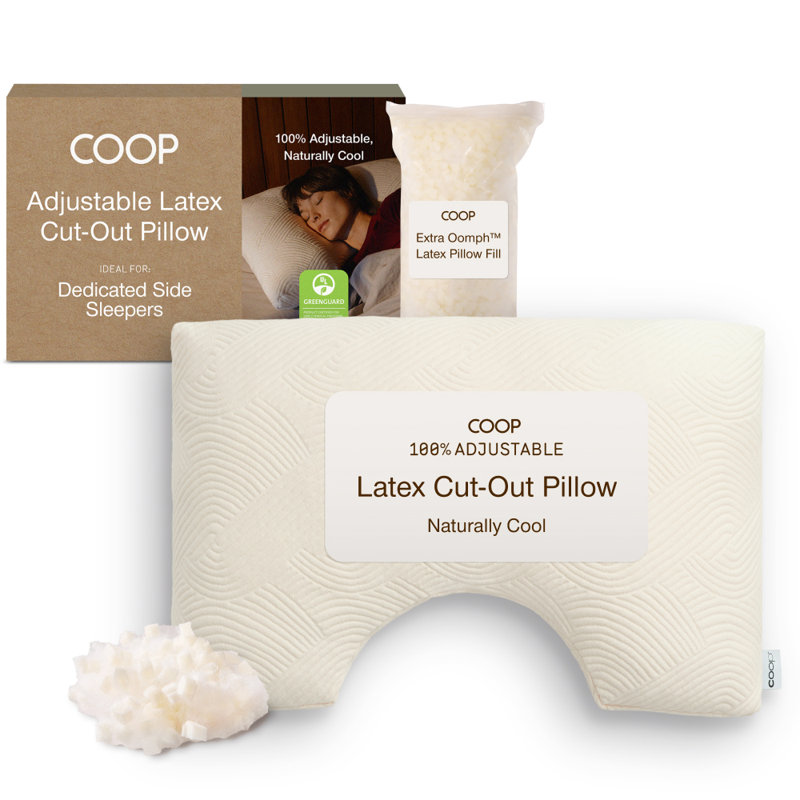 Coop Home Goods Adjustable Latex Cut-Out Pillow Queen, Talalay Latex & Microfiber Fill, Ergonomic Shoulder Cut-Out, Naturally Cooling, Eco-Friendly, Medium Firm Support for Dedicated Side Sleepers