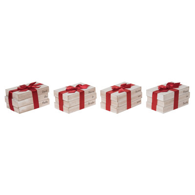  Small Wood Rustic Holiday Book Stack Set of 4 Christmas Home Decorations