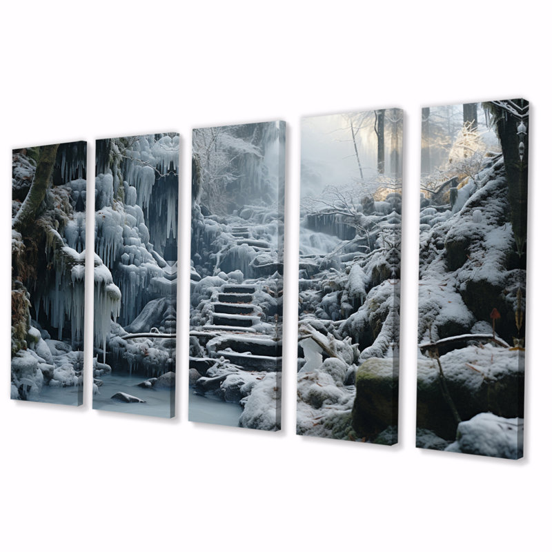 Winter Tranquility Mountains II - paysages, reproduction d'art sur toile - 5 panneaux égaux