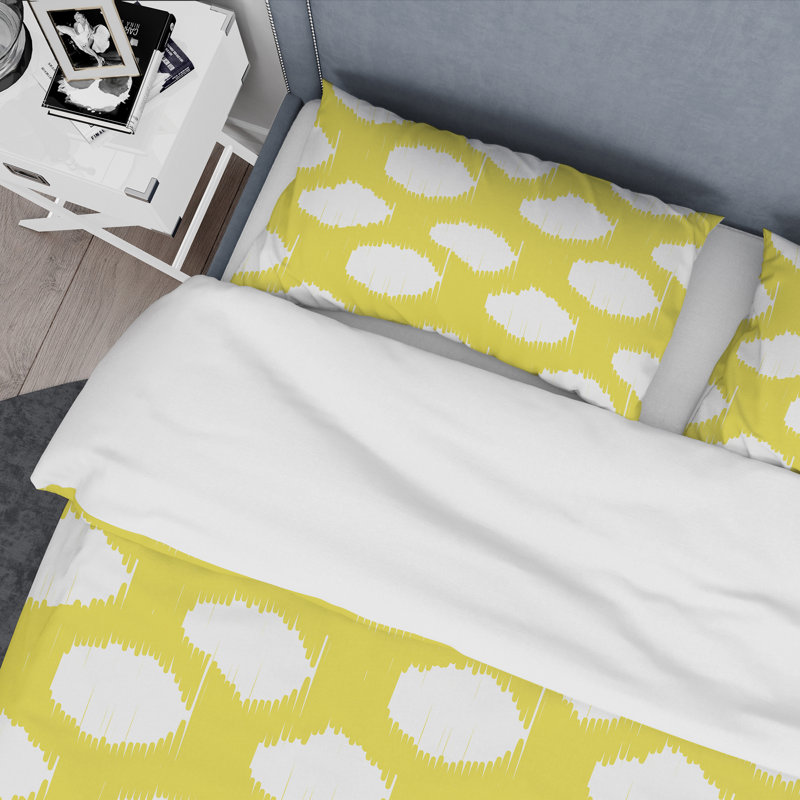 Ensemble de housse de couette White Bold Dots Ikat, Housse de couette simple + 1 taie décorative stan