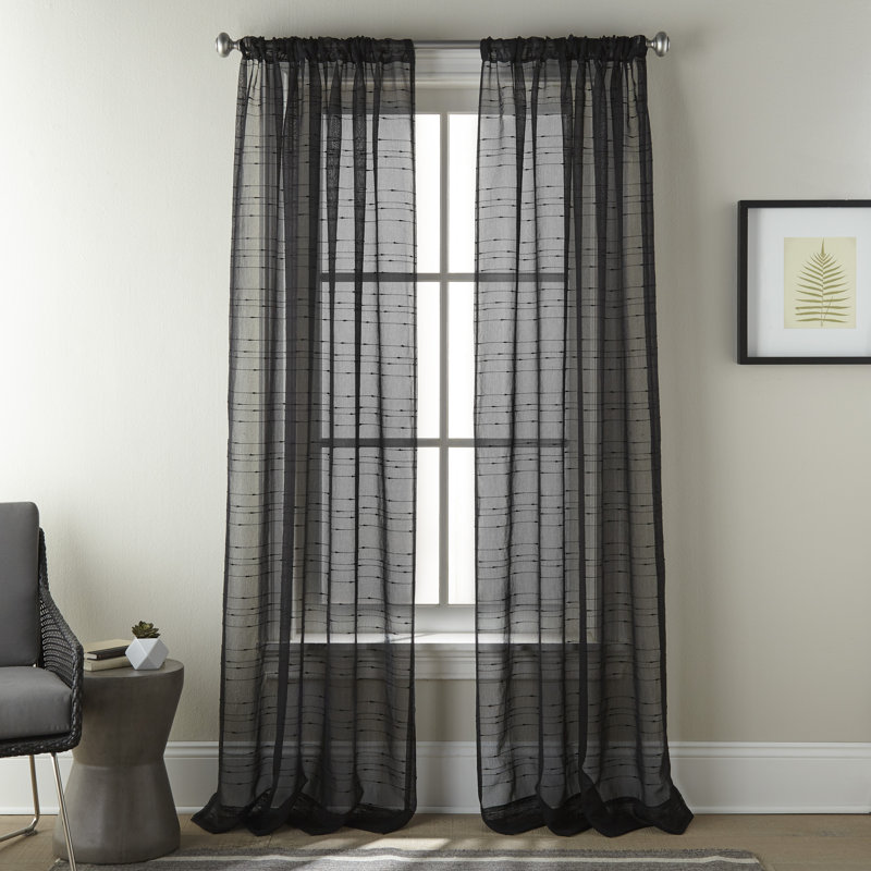 Paire de rideaux semi-transparents avec passe-tringle Aristteles, Noir