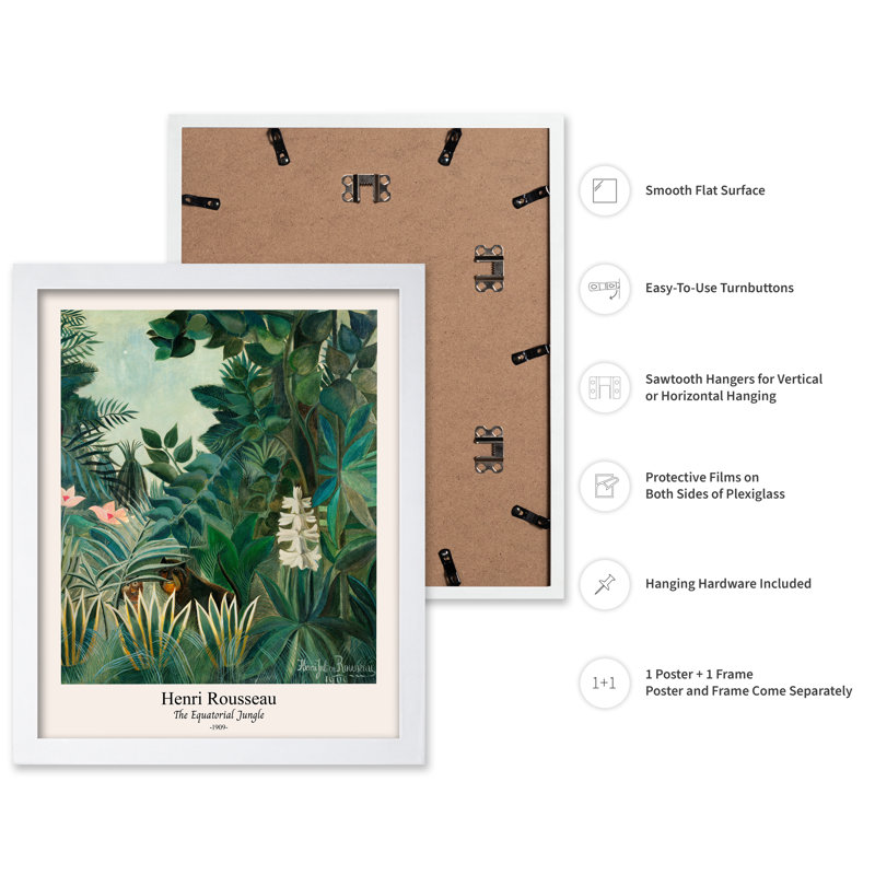 Henri Rousseau - Equatorial Jungle No1, 08"H x 10"W, Poster, White Framed