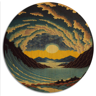 Lever de soleil sur le lac Mountaine I - paysage de montagnes, art mural en bois - bois de pin naturel